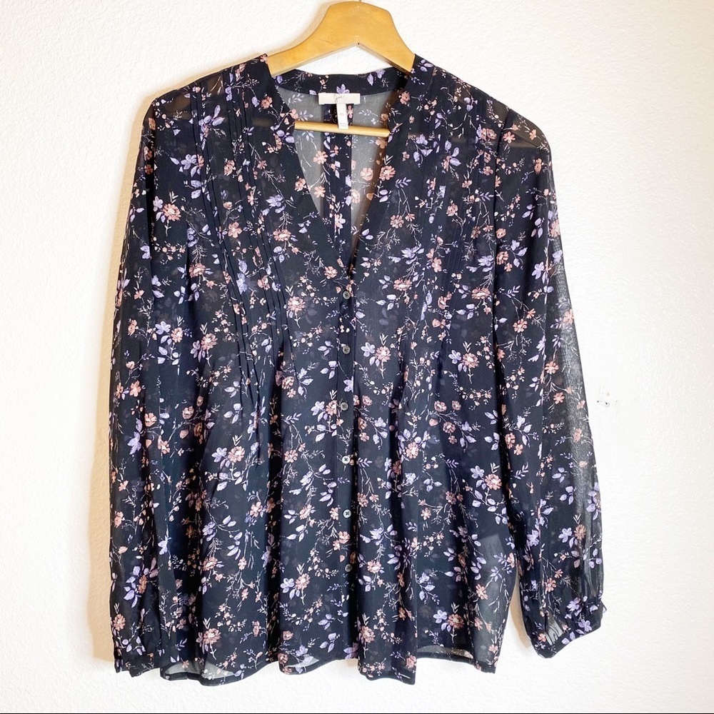 Joie- Martine Sheer Silk Floral Blouse - XS - Picture 1 of 8
